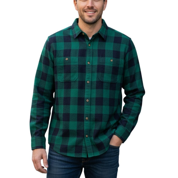 Alesbury Fireside Brushed Flannel Shirt Green Navy Check NWT Men Size Medium - Picture 1 of 8